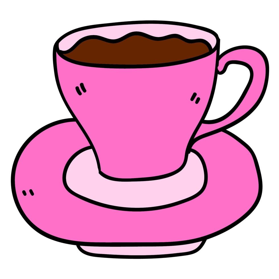 cartone animato doodle lineare tazza da tè e piattino isolati su sfondo bianco. vettore