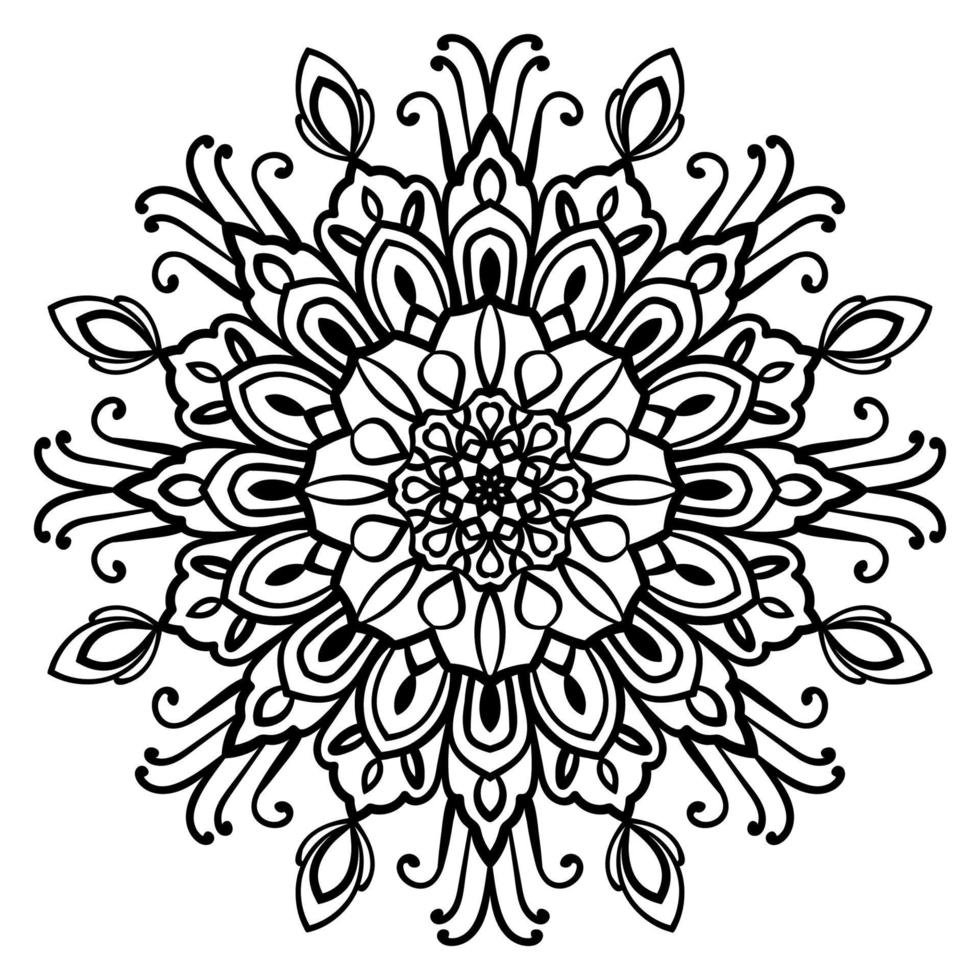 fiore ornamentale rotondo doodle isolato su sfondo bianco. mandala contorno nero. vettore