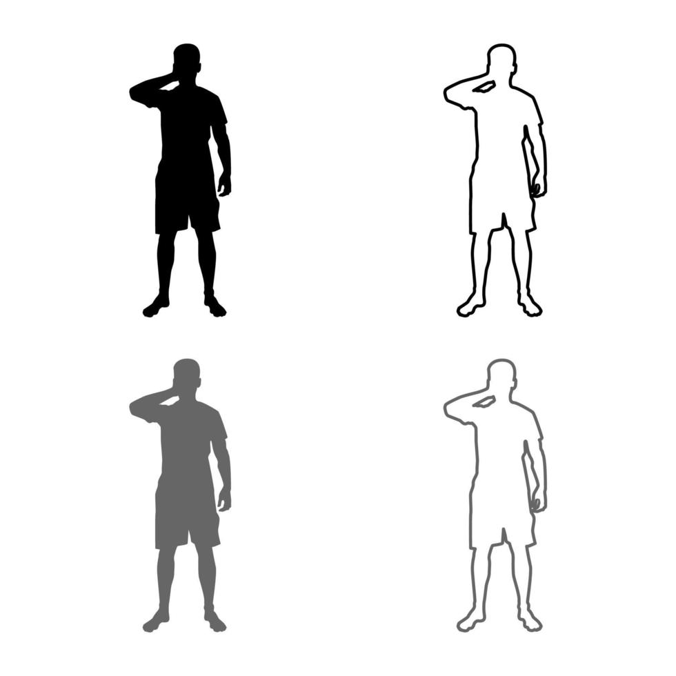 l'uomo chiudendo gli occhi le mani silhouette vista frontale set di icone grigio nero colore illustrazione contorno stile piatto semplice immagine vettore