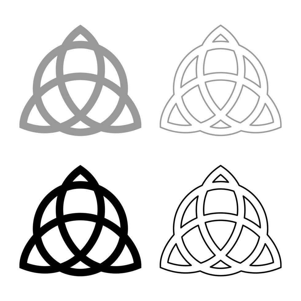 nodo trikvetr con cerchio potere di tre simboli vichinghi tribale per tatuaggio nodo trinità set di icone nero grigio colore vettore illustrazione stile piatto immagine