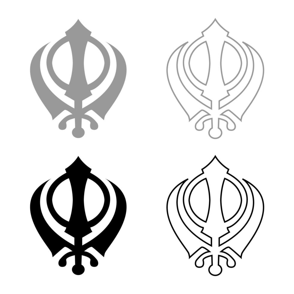 simbolo khanda sikhi sign icon set colore grigio nero vettore