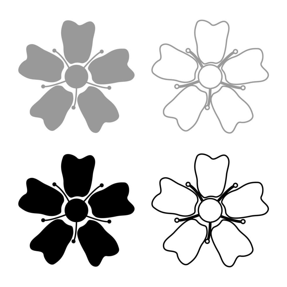 fiore sakura icon set colore nero grigio vettore