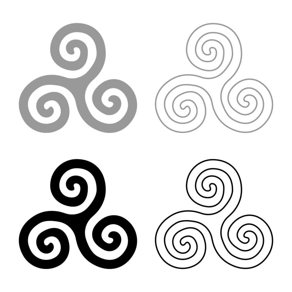 triskelion o triskele simbolo segno icona set grigio nero colore illustrazione contorno stile piatto semplice immagine vettore