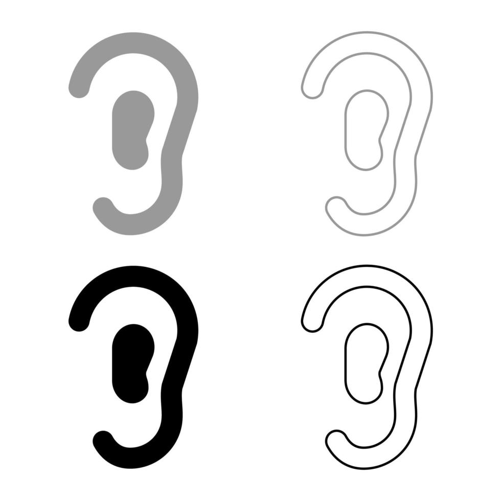 set di icone dell'orecchio di colore grigio nero vettore