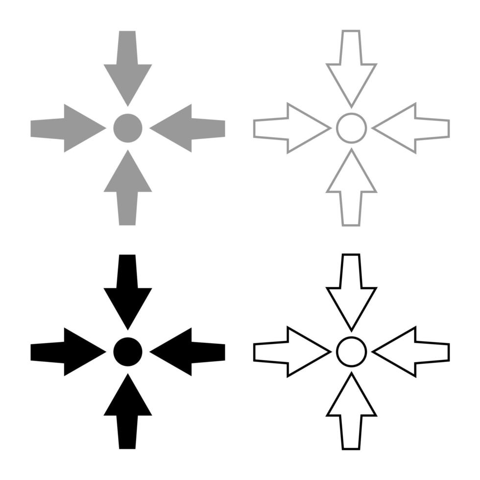 quattro frecce puntano da mostrare al punto icona impostare il colore nero grigio vettore