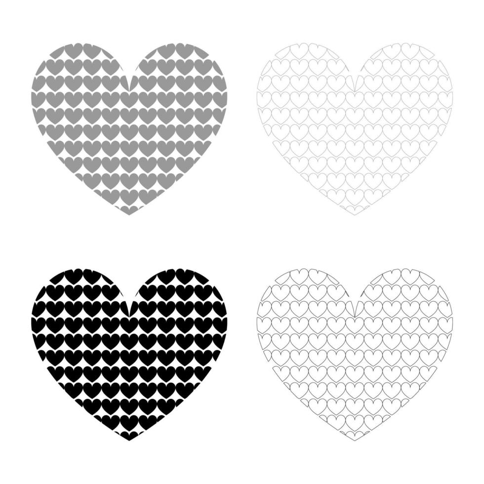 cuore con cuori all'interno motivo del cuore nel set di icone del cuore colore grigio nero illustrazione vettoriale immagine in stile piatto