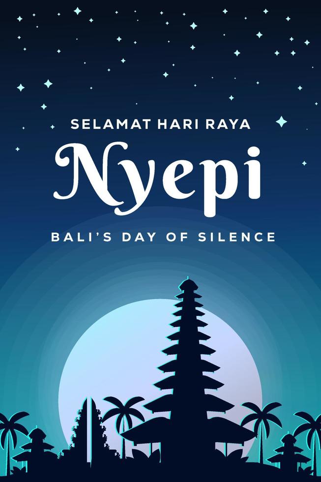 illustrazione di banner poster verticale nyepi con l'atmosfera notturna. il giorno del silenzio di Bali vettore