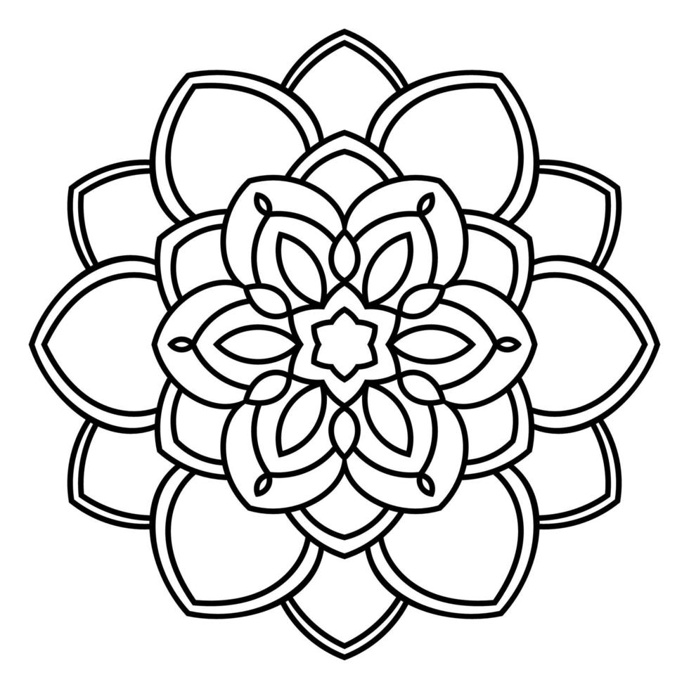 fiore ornamentale rotondo doodle isolato su sfondo bianco. mandala contorno nero. cerchio geometrico per libro da colorare, logo, elemento di design. vettore