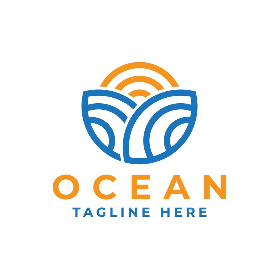 oceano con design del logo del sole vettore
