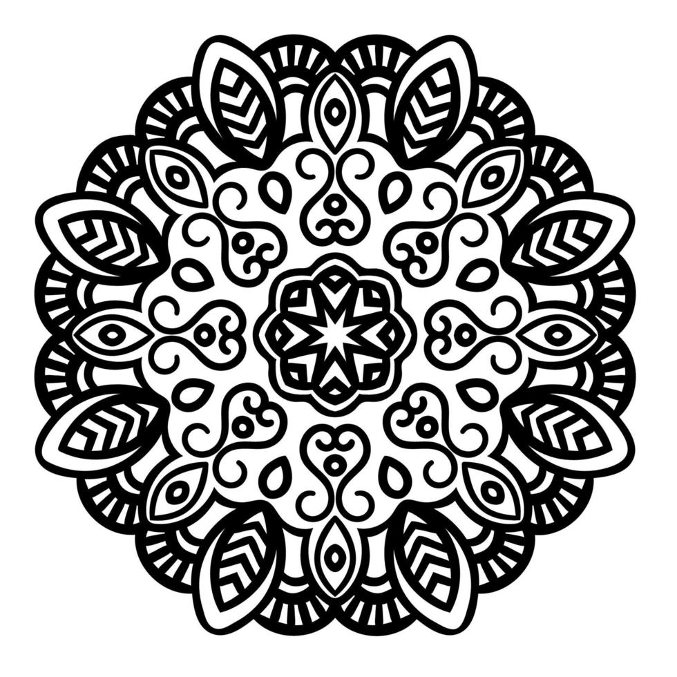 mandala di fiori. elementi decorativi d'epoca. fiore ornamentale rotondo doodle isolato su sfondo bianco. mandala contorno nero. elemento cerchio geometrico. vettore