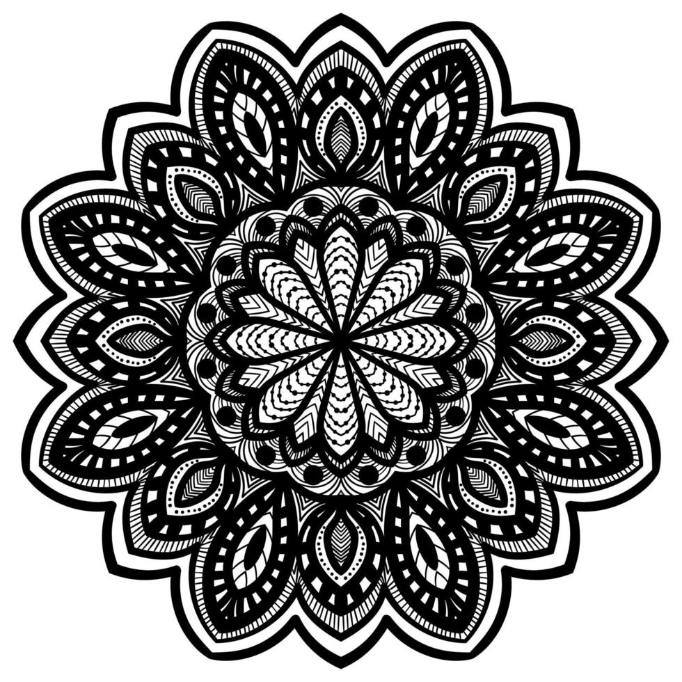 mandala di fiori di contorno nero. elemento decorativo vintage. fiore ornamentale rotondo doodle isolato su sfondo bianco. elemento cerchio geometrico. vettore