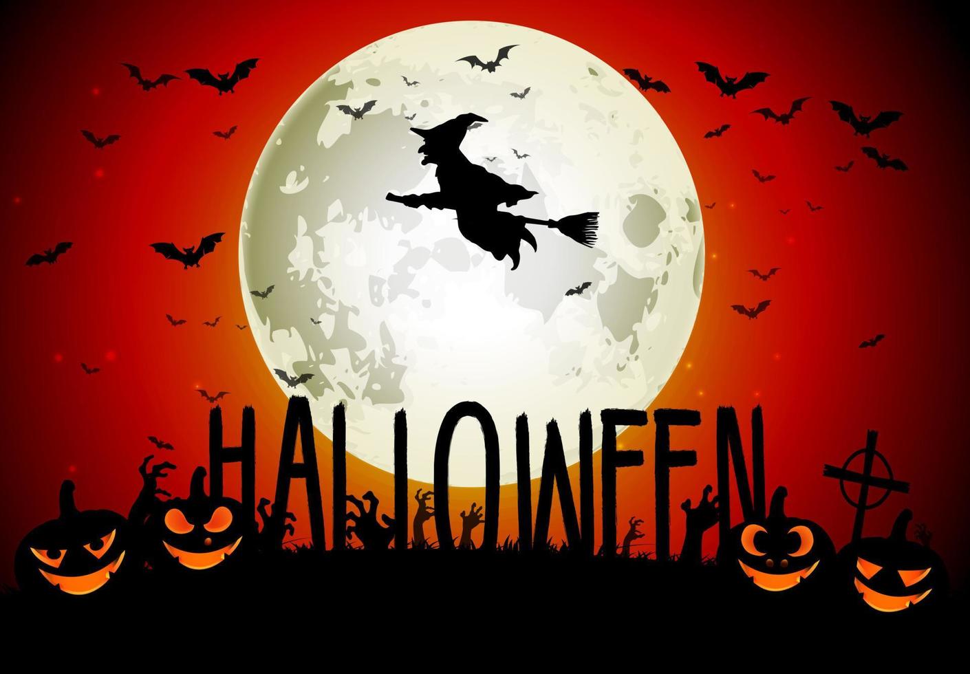 sfondo di halloween della strega sulla luna piena vettore