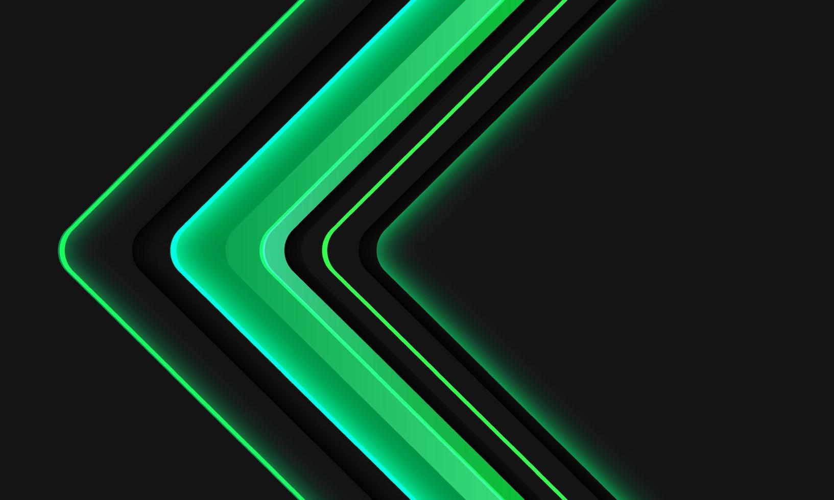 direzione della freccia della luce al neon verde astratta geometrica sul design grigio moderno vettore di sfondo futuristico