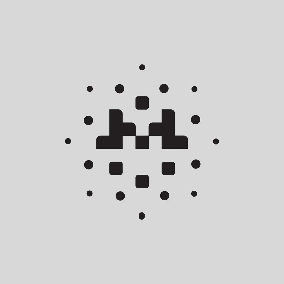m lettera con illustrazione del design dell'icona della tecnologia bit quadrato e punto vettore
