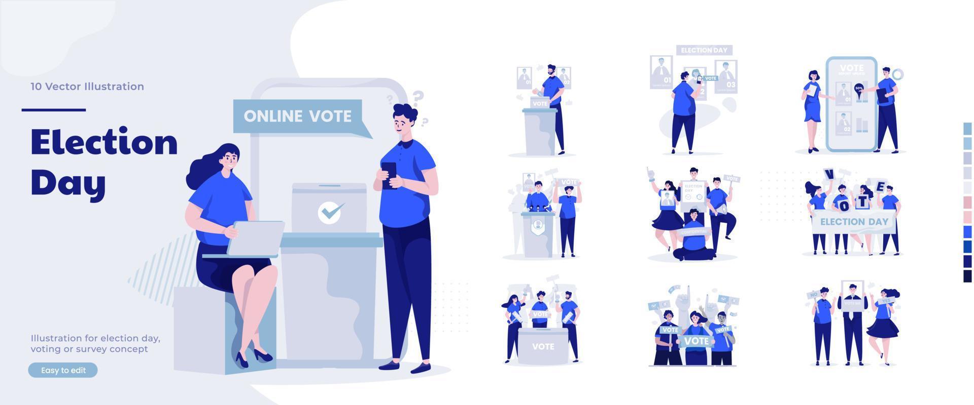 insieme della raccolta dell'illustrazione del giorno delle elezioni di voto vettore