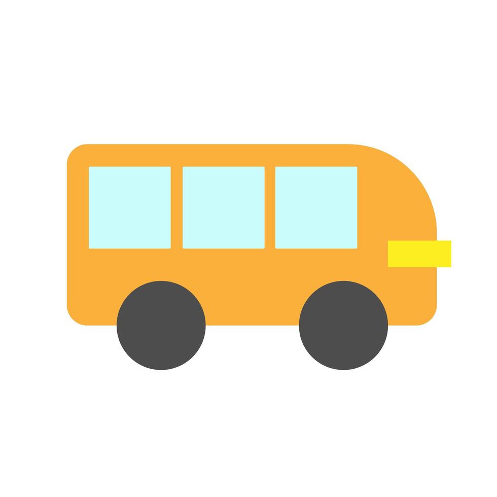 bus giallo compatto del fumetto con le finestre. semplice icona piatta su bianco vettore