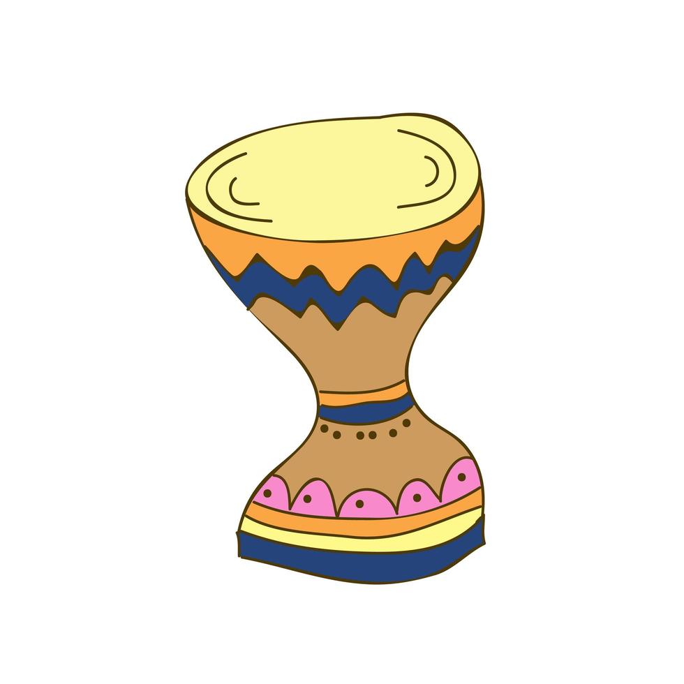 cartone animato semplice disegno del tamburo tradizionale indiano e africano. disegno di scarabocchio vettore