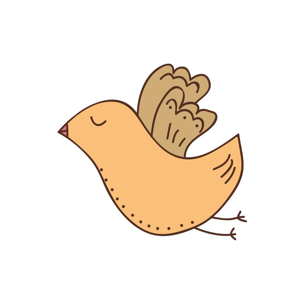 illustrazione vettoriale disegnata a mano di un uccello carino marrone su sfondo bianco.