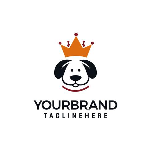 concetto di design del logo di re cane, modello di progettazione di logo di vettore di corona di cane