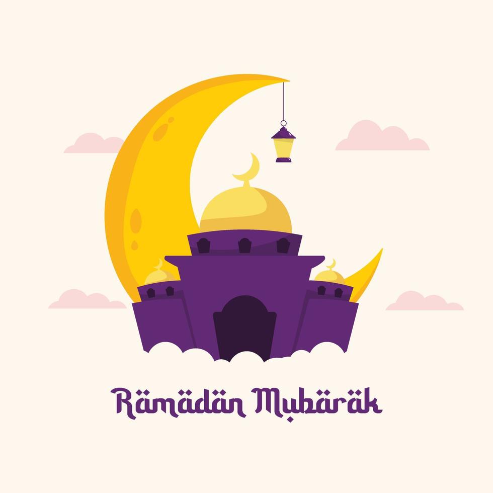 illustrazione del ramadan kareem con la luna crescente e il concetto di moschea. stile cartone animato design piatto vettore