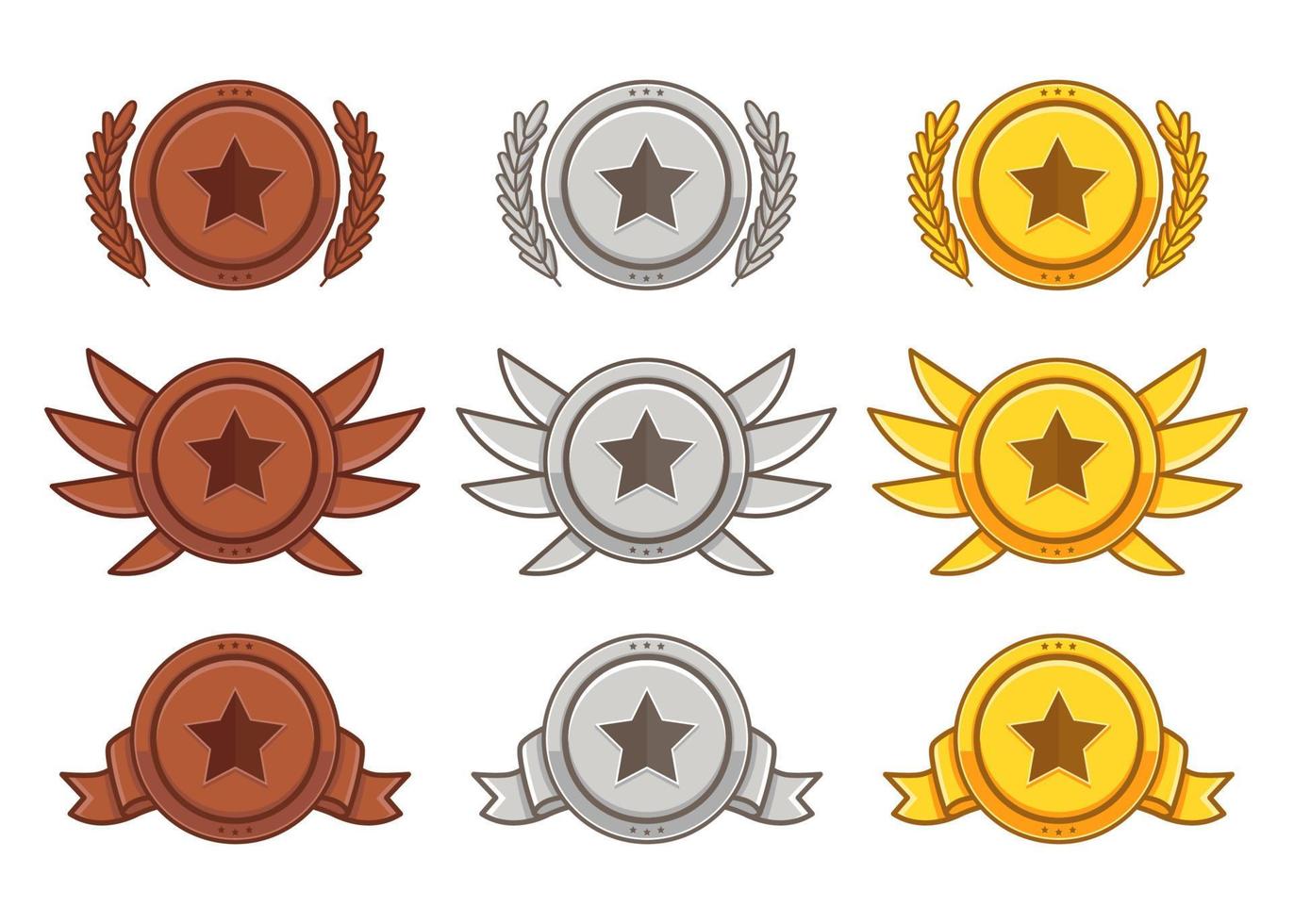 set di sub-badge oro argento bronzo in vettore di colore piatto