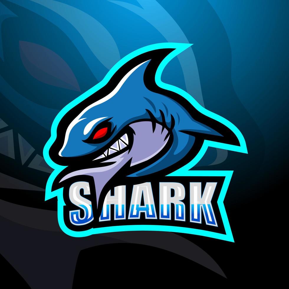 design del logo esport della mascotte dello squalo vettore