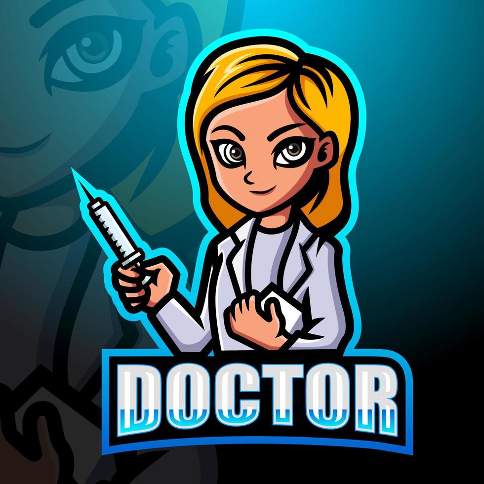 medico donna mascotte esport logo design vettore