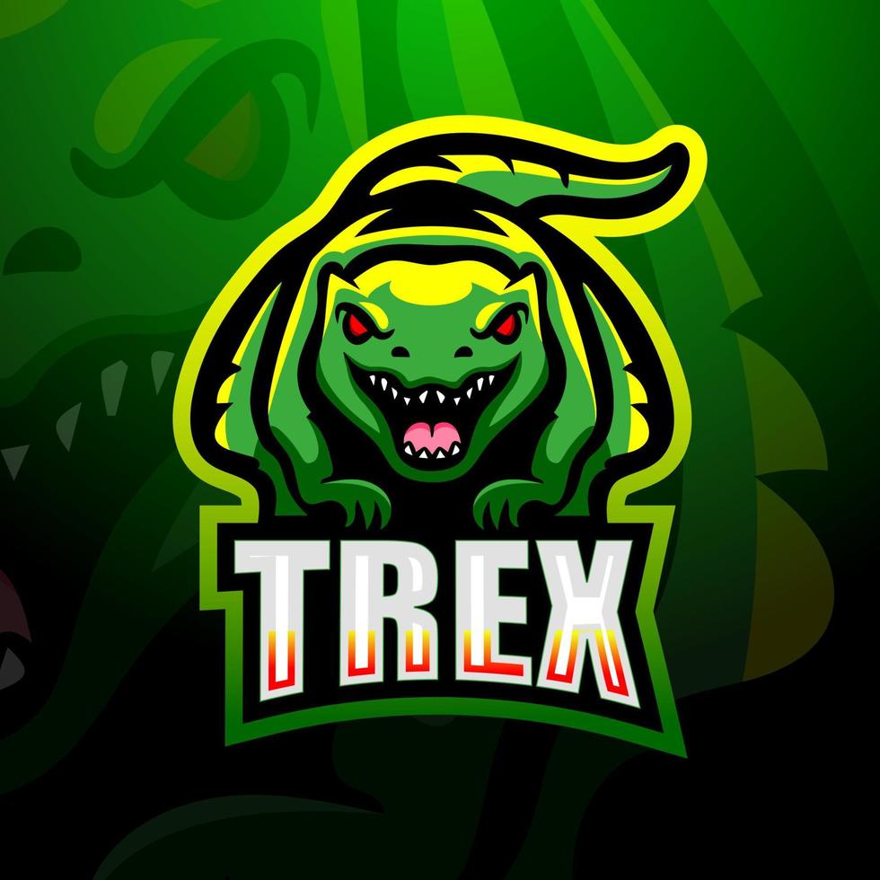 design del logo della mascotte del dinosauro t-rex vettore