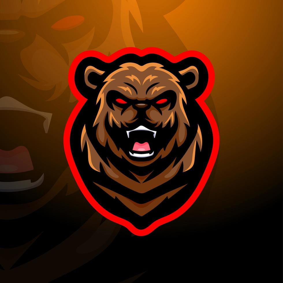 design del logo esport della mascotte della testa dell'orso vettore