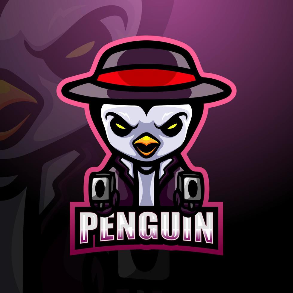 design del logo esport della mascotte dell'artigliere del pinguino vettore