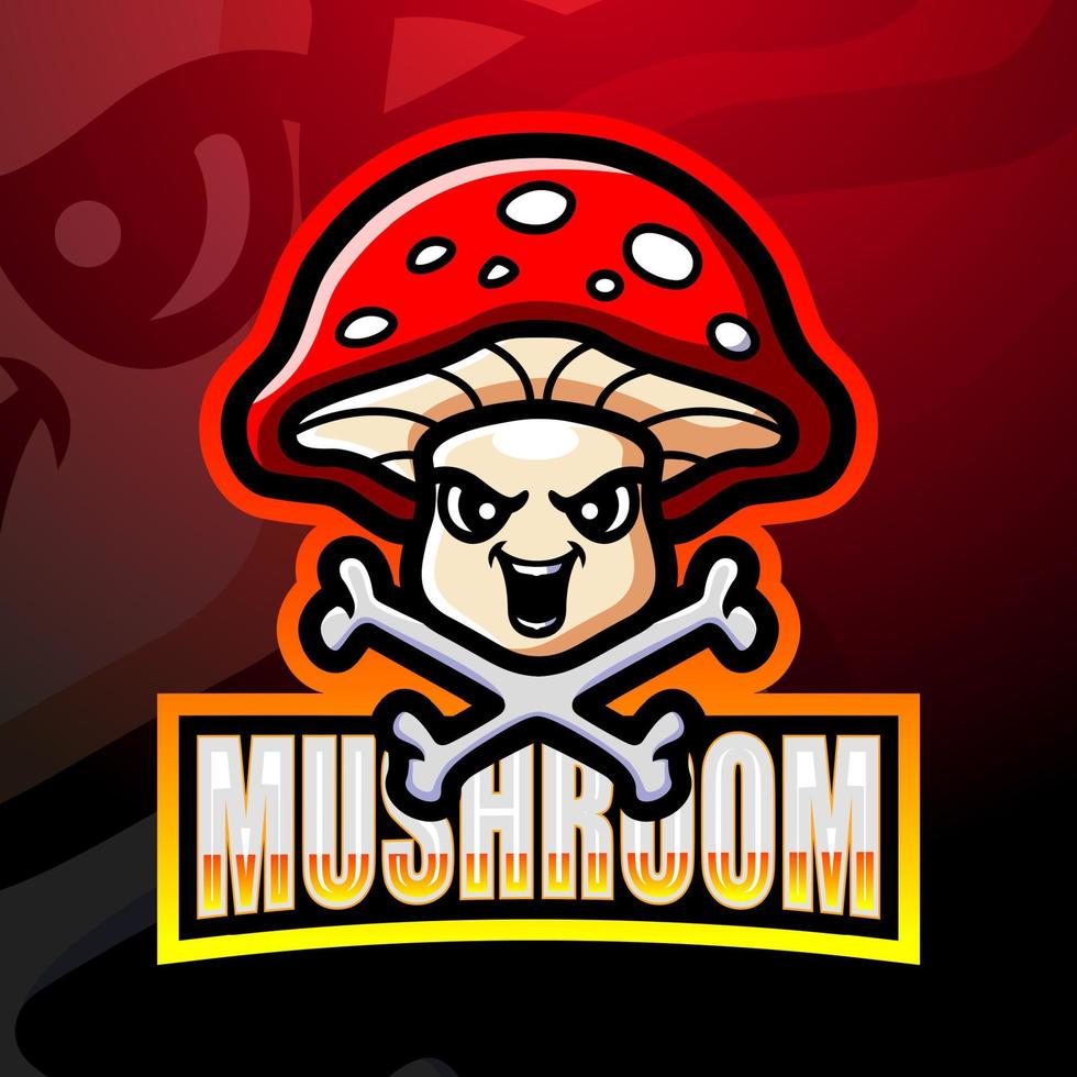 design del logo esport della mascotte del fungo vettore