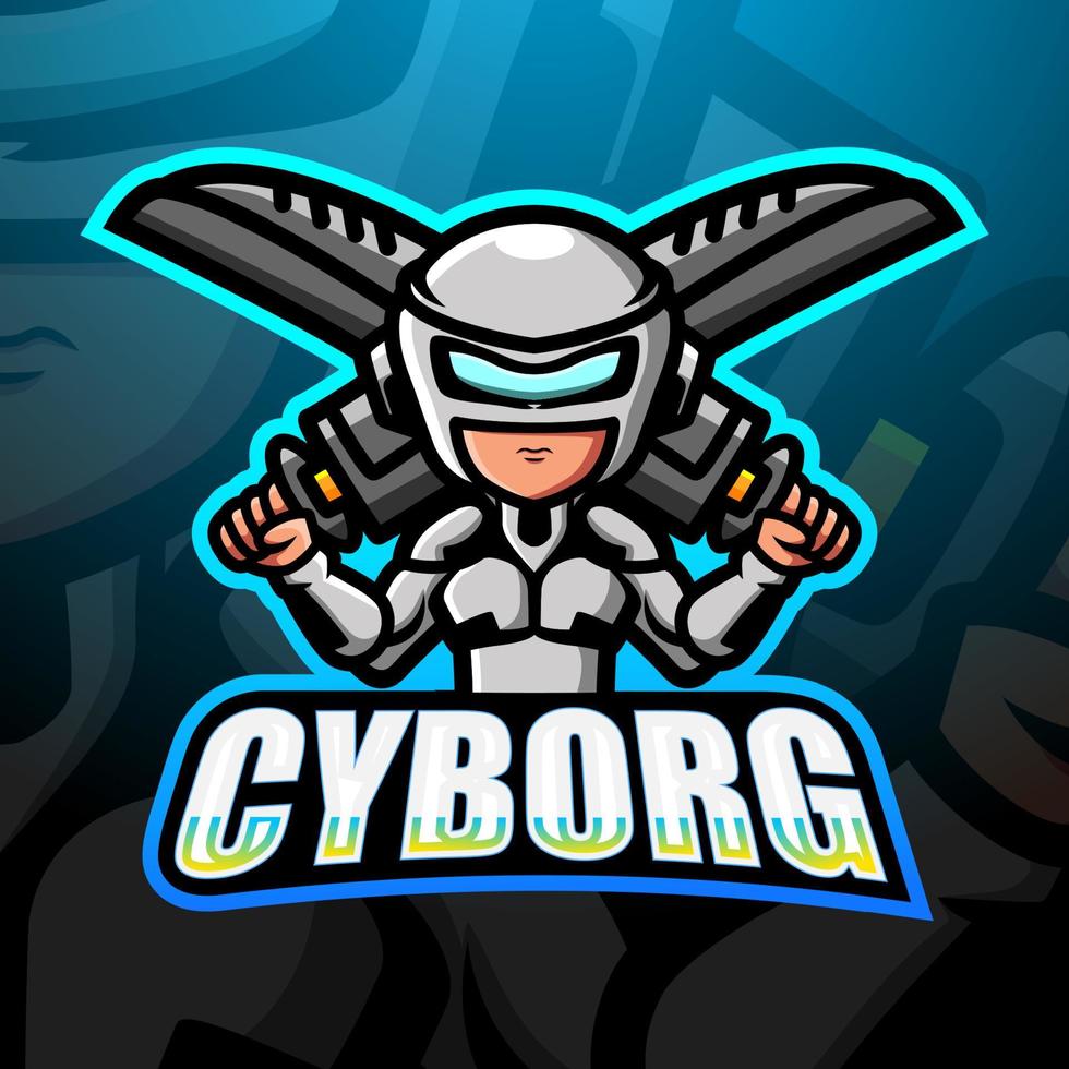 design del logo esport della mascotte cyborg vettore