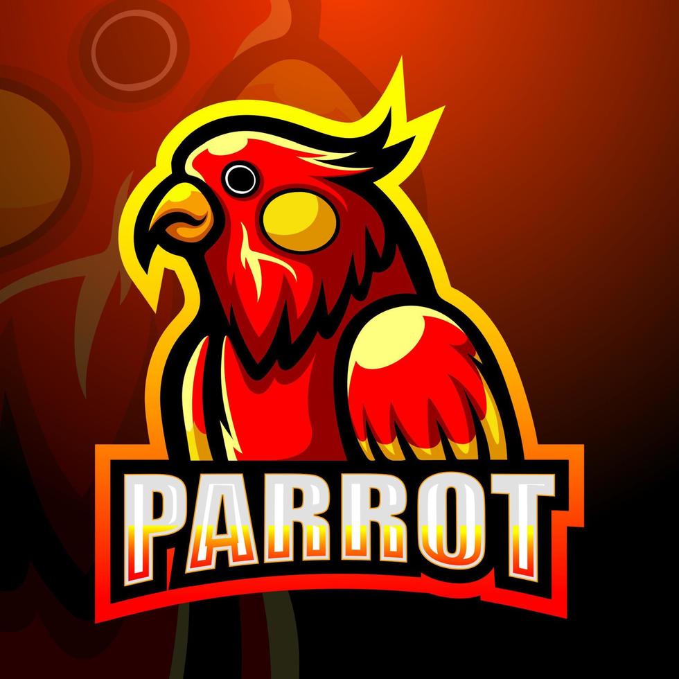 design del logo esport della mascotte del pappagallo vettore