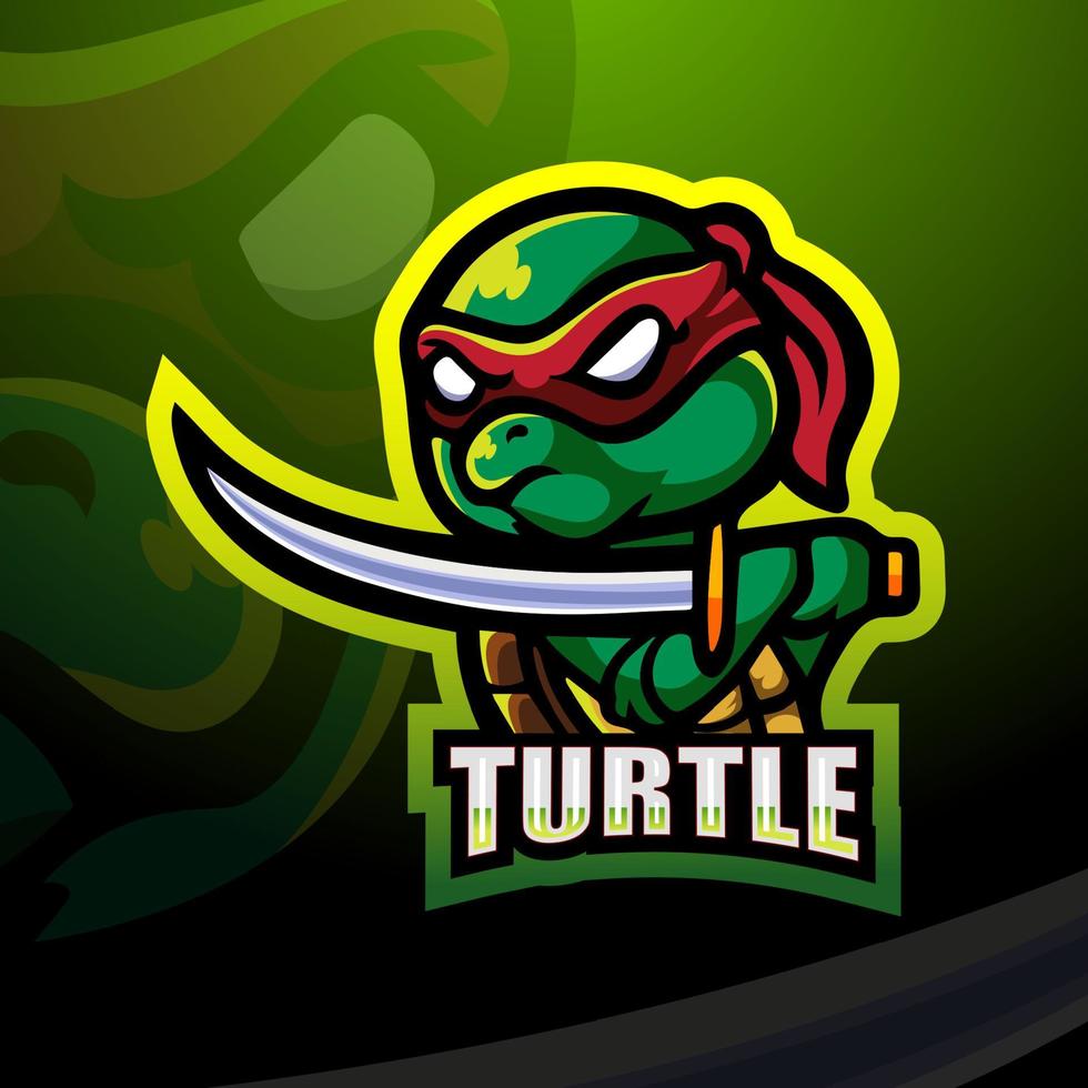 design del logo esport della mascotte della tartaruga ninja vettore