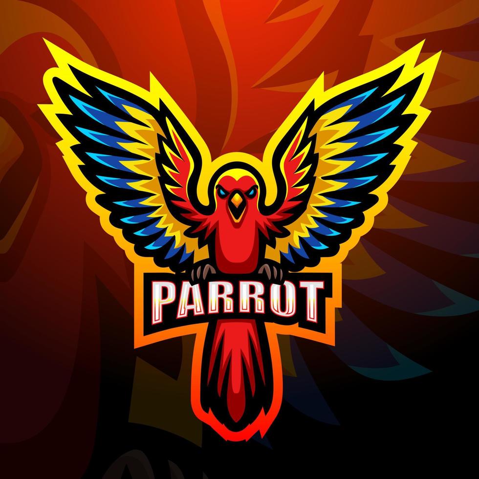 design del logo esport della mascotte del pappagallo vettore