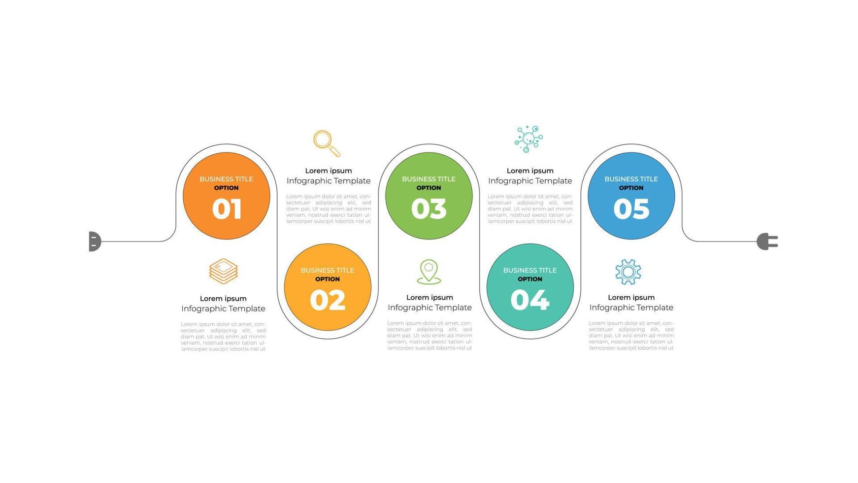 il modello di sequenza temporale infografica può essere utilizzato per il layout del flusso di lavoro, il diagramma, le opzioni numeriche, il web design. concetto di business infografica con 5 opzioni, parti, passaggi o processi. sfondo astratto. vettore