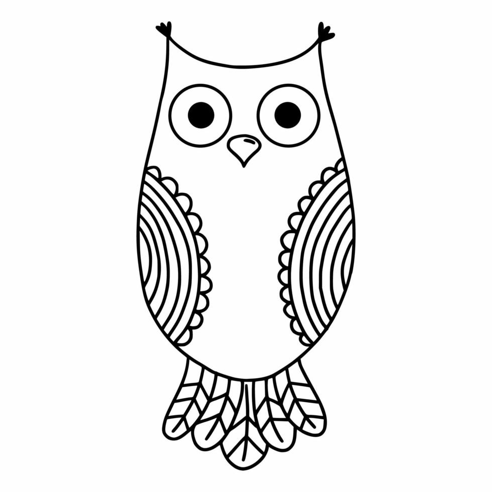 gufo su sfondo bianco. illustrazione di doodle di vettore. uccello magico. libro da colorare con un ornamento. vettore