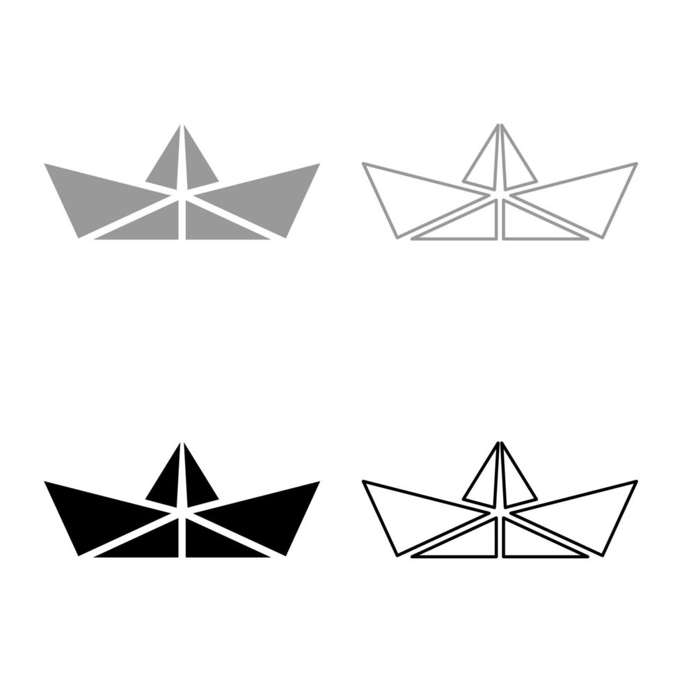 carta nave barca origami set icona grigio nero colore vettore illustrazione stile piatto immagine
