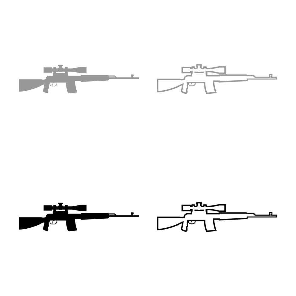 icona del fucile da cecchino set di profili colore grigio nero illustrazione vettoriale immagine in stile piatto