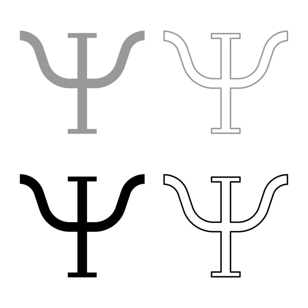 psi simbolo greco lettera maiuscola carattere maiuscolo icona contorno set nero colore grigio illustrazione vettoriale immagine in stile piatto