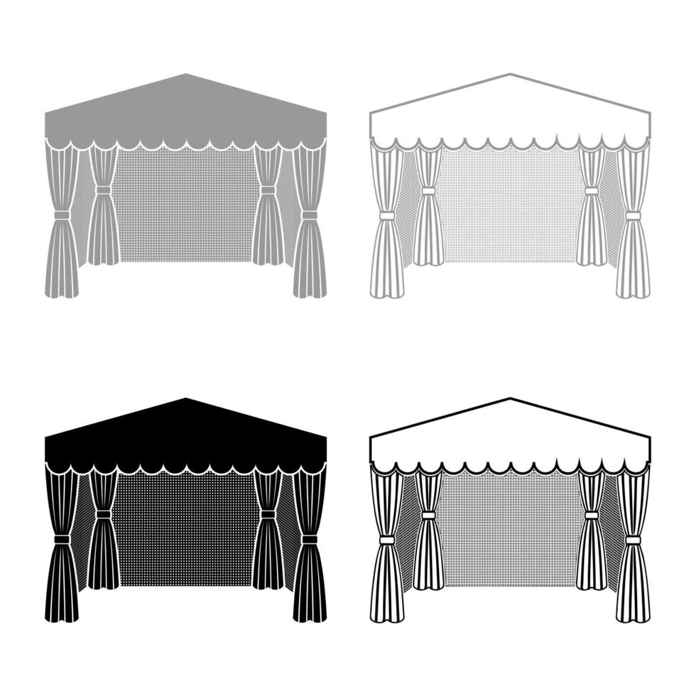 padiglione per lo shopping business tenda tendone per pubblicità icona contorno set nero grigio colore vettore illustrazione stile piatto immagine