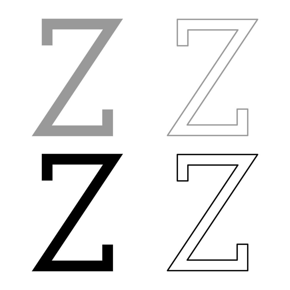 zeta simbolo greco lettera maiuscola carattere maiuscolo icona contorno set nero colore grigio illustrazione vettoriale immagine in stile piatto