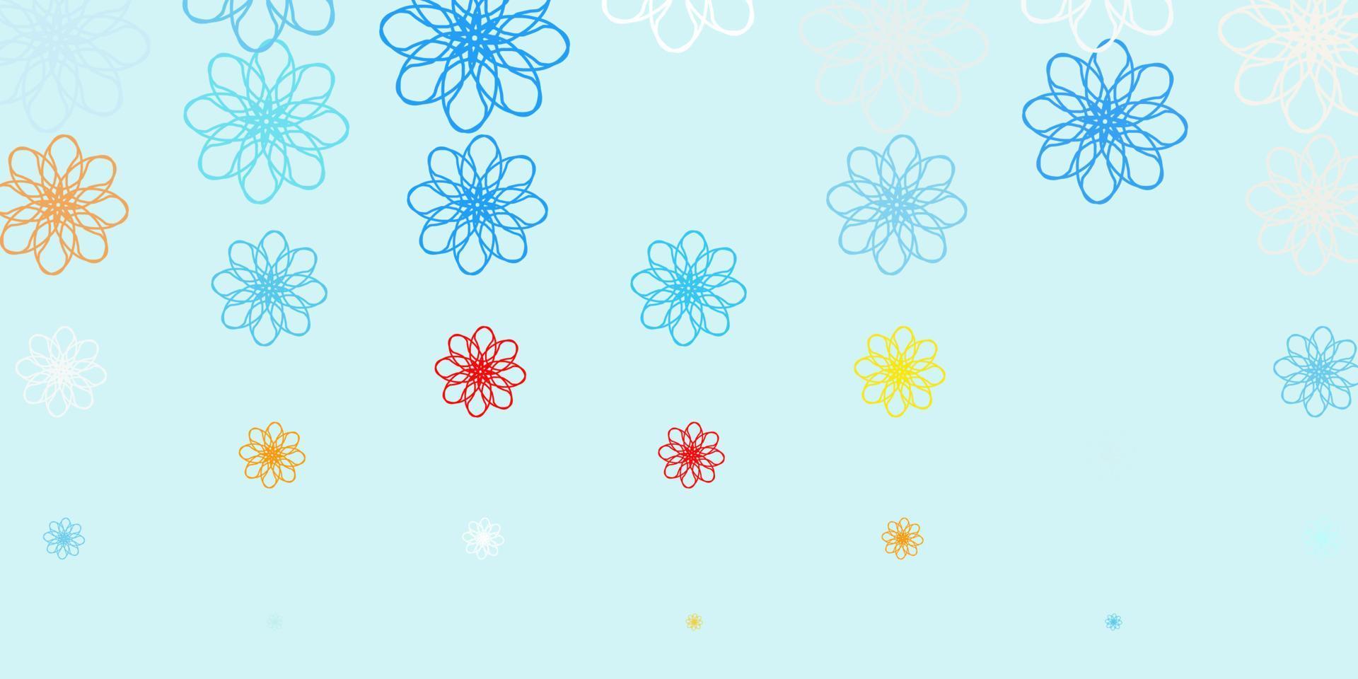 struttura di doodle di vettore blu chiaro, giallo con fiori.