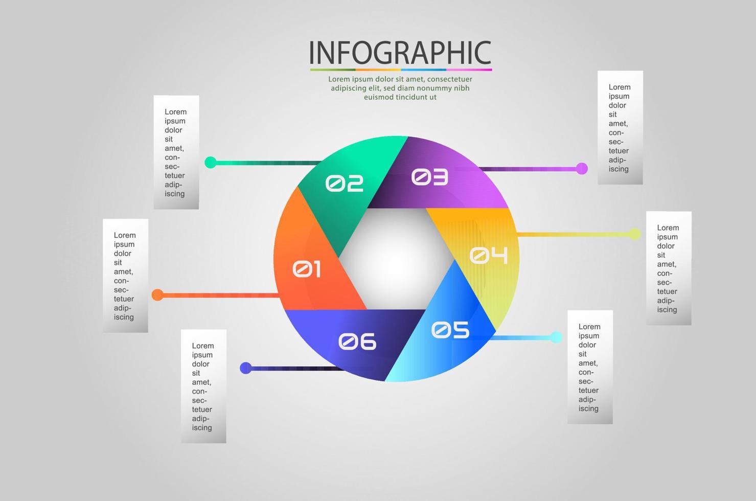 fase di progettazione infografica da 1 a 6 con colori sfumati vettore