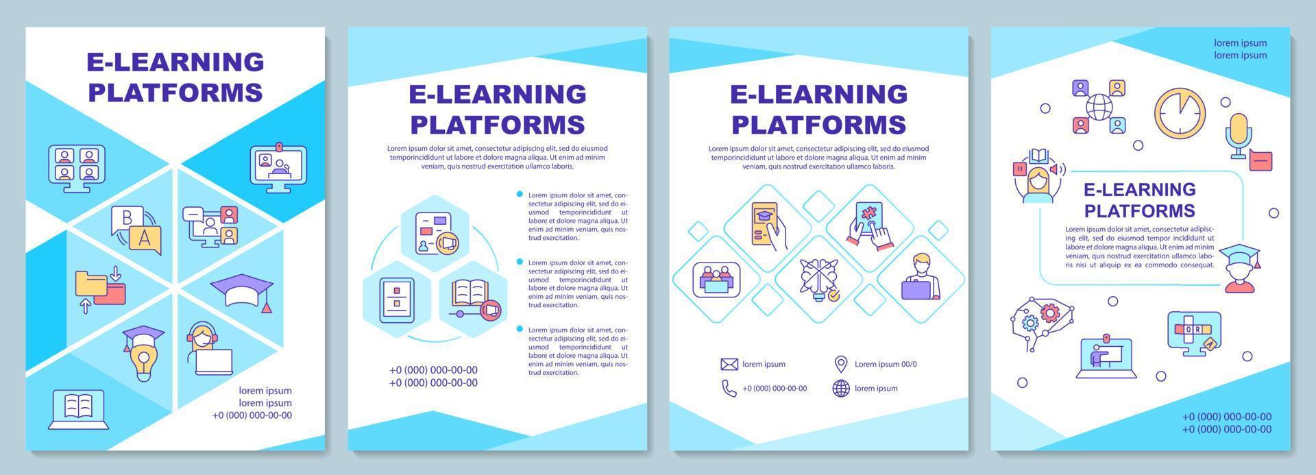 modello di brochure per piattaforme elearning. istruzione in linea. design per la stampa di opuscoli con icone lineari. layout vettoriali per presentazioni, relazioni annuali, annunci. arial-nero, una miriade di caratteri pro-regolari utilizzati