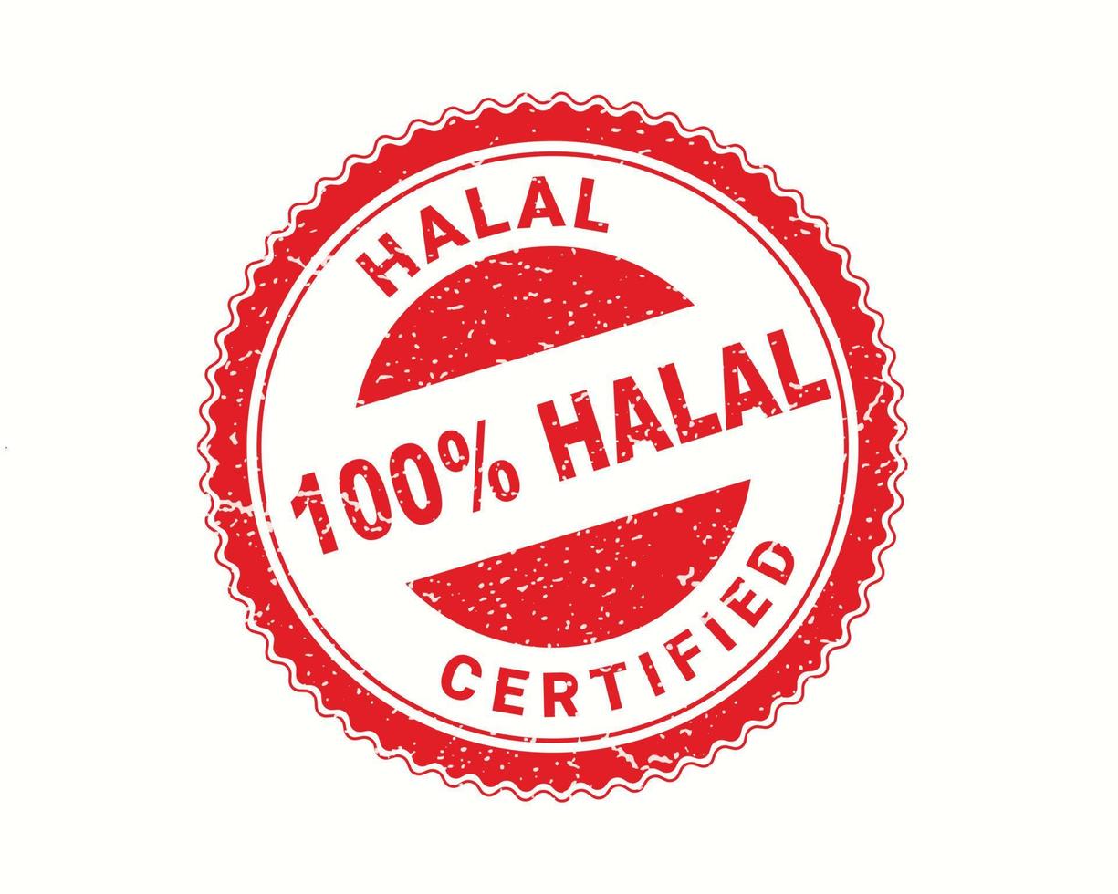 logo certificato halal, timbro in stile gomma su sfondo bianco. francobollo tondo per cibi, bevande e prodotti halal vettore