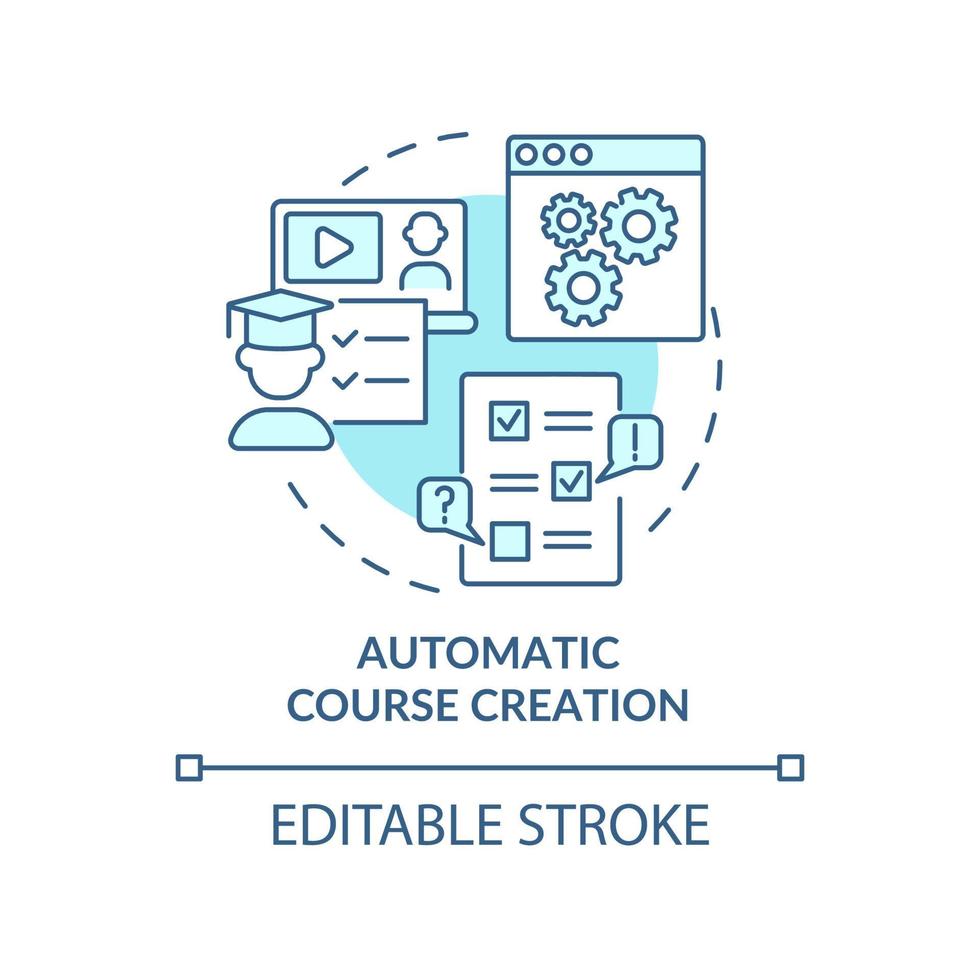 icona del concetto blu di creazione automatica del corso. illustrazione della linea sottile dell'idea astratta della tecnologia di istruzione. disegno di contorno isolato. tratto modificabile. roboto-medium, una miriade di caratteri pro-grassetto utilizzati vettore