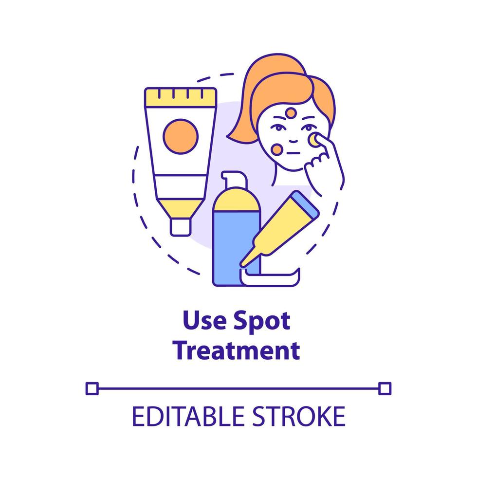 utilizzare l'icona del concetto di trattamento spot. curare l'acne. illustrazione della linea sottile dell'idea astratta della procedura di routine della cura della pelle. disegno di contorno isolato. tratto modificabile. roboto-medium, una miriade di caratteri pro-grassetto utilizzati vettore