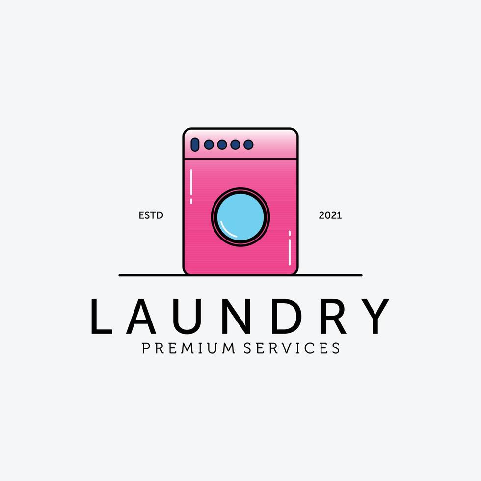 lavatrice logo disegno vettoriale illustrazione vintage, logo aziendale lavanderia