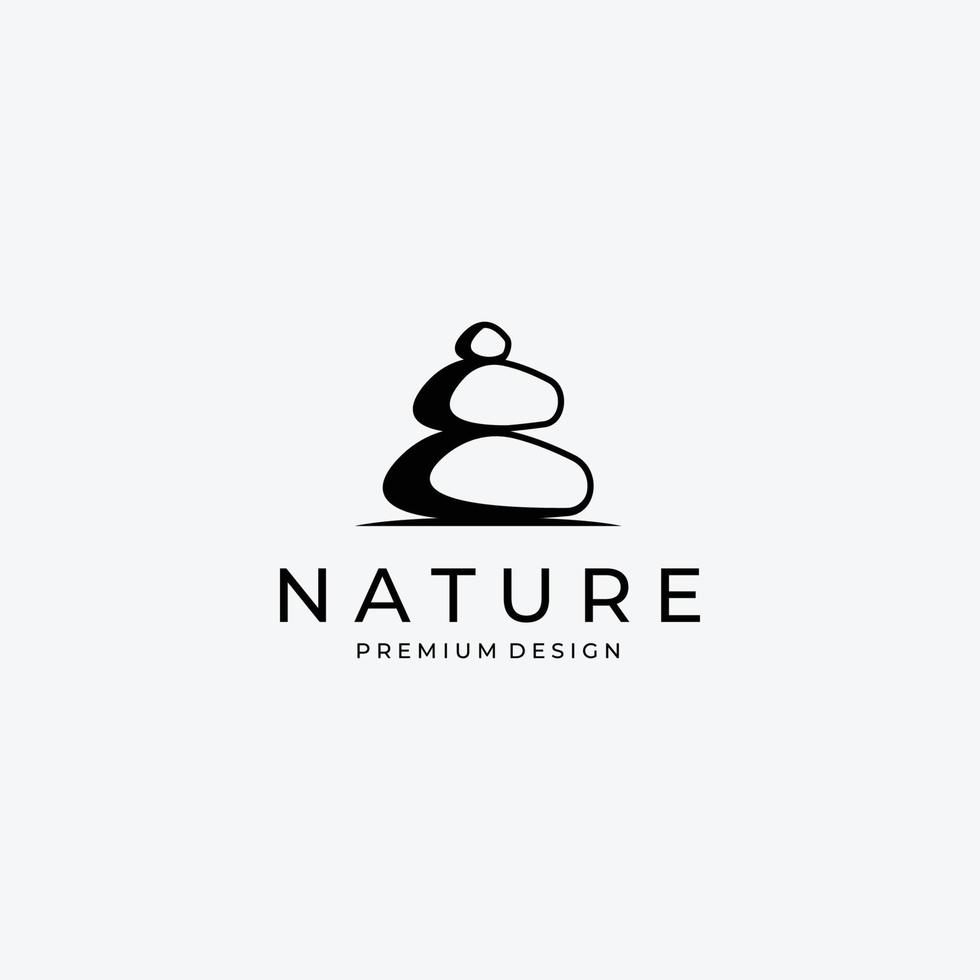 vettore del logo della pietra dell'equilibrio della natura, concetto di spa vintage, illustrazione di hard rock e bilanciamento